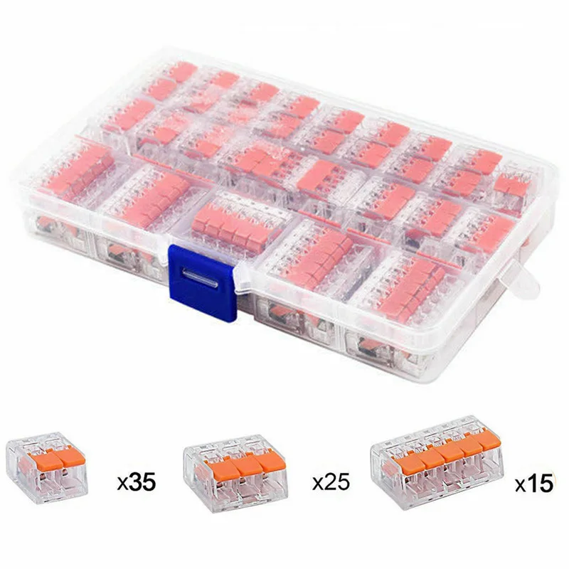 

High Quilty 75PCS 2/3/5 Way Spring Lever Terminal Block Connector Set Electric Cable Wire