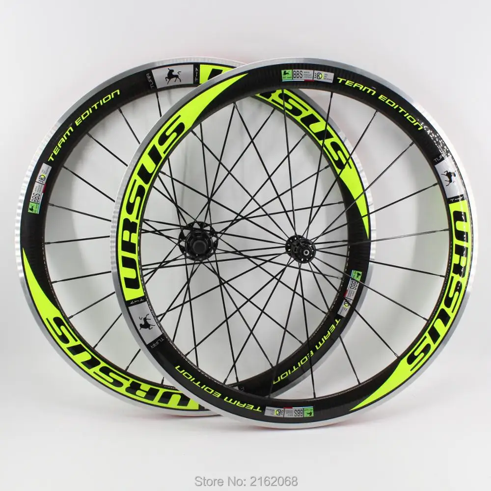 Excellent Brand New green color 700C Racing Road bike 50mm clincher rims bicycle 3K carbon wheelset with alloy brake surface Free shipping 0