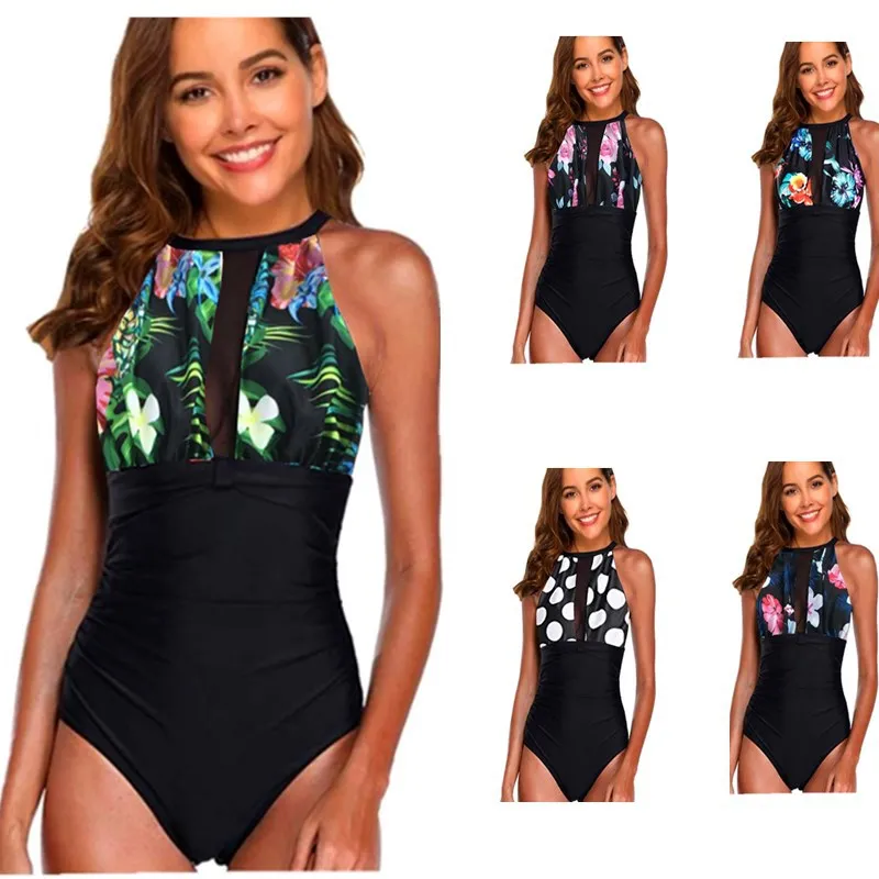 

2019 Print One Piece Swimsuit Plus Size Women Bathing Suits Halter Push Up Swimwear Sexy Monokini Summer Beach Wear Swim Suits