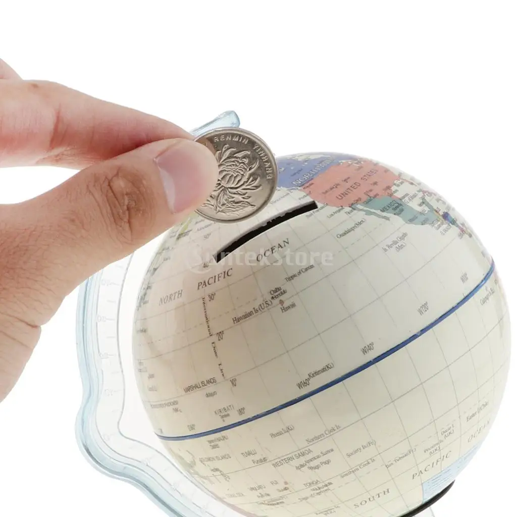 Swivel Spining World Globe Coin Cash Bank Money Box School Educational Teaching Kits Children Leaning Toys	