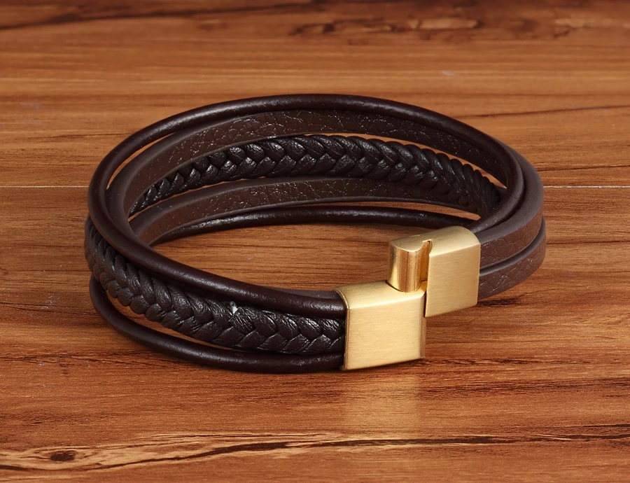 XQNI 19/21/23 см браслет из натуральной кожи черные и коричневые Цвет с Нержавеющая сталь пряжка легко крюк браслет для модных мальчиков подарок