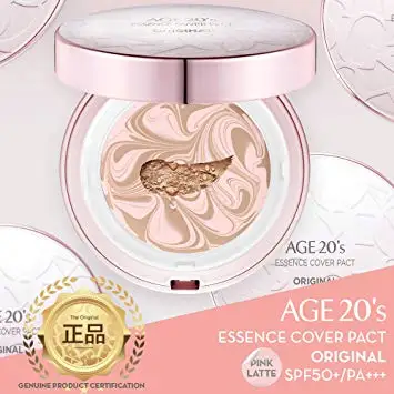 

Age 20's Compact Foundation Premium Makeup, Case + 1 Refill - Pink Latte Essence Cover Pact SPF50+ (Made in Korea) - Pink