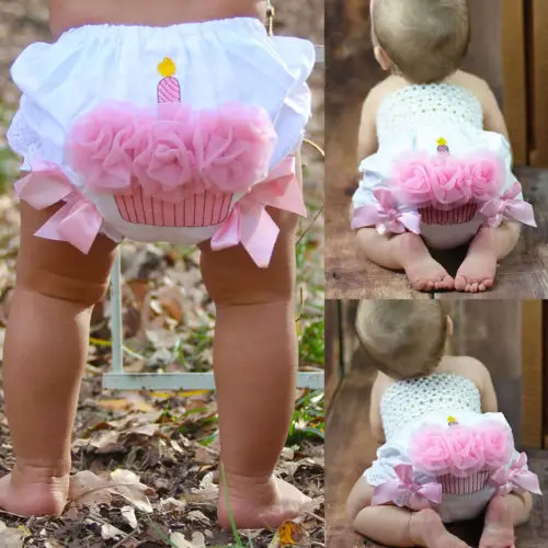 

Adorable Infant Baby Girls Lace Ruffle Cupcake Diaper Cover Bloomer Shorts 3D Floral Princess Newborn Girl Summer Shorts New