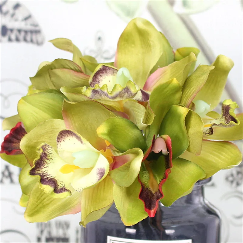 Искусственные цветы 7 лампочек Орхидея украшение дома гостиничных настольных украшение Искусственные цветы Свадебные туфли для невесты или подружки невесты холдинг букет невесты - Цвет: Green