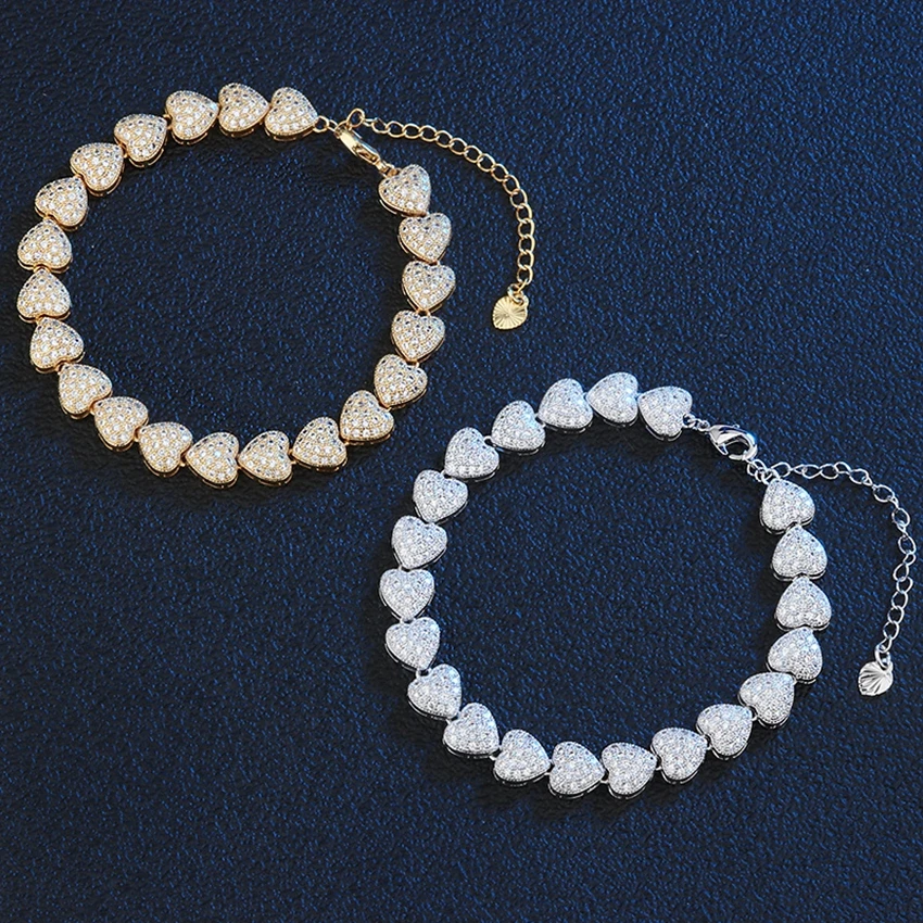 Модный серебряный/Золотой браслет в форме сердца амулеты AAA кубический цирконий браслеты для женщин Свадебные ювелирные изделия Новинка