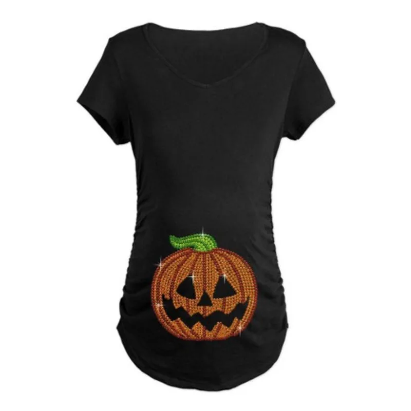 

Pregnant Maternity T Shirt Casual Pregnancy Tops Short Sleeve Maternity Tees Clothes Pumpkin Print Funny Maternity Shirts Cotton