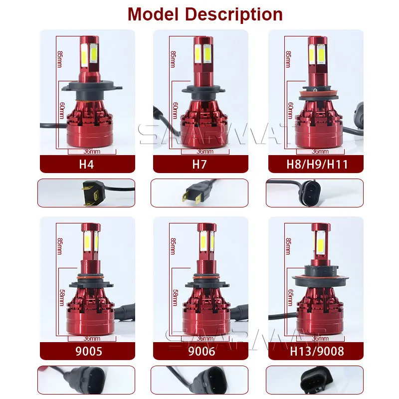 1 комплект белый 6000K 16000LM H4 9003 HB2 H7 H8 H9 H11 H16(Япония) 9005 HB3 H10 9006 HB4 9004 HB1 9007 HB5 9008 H13 светодиодный фары комплект