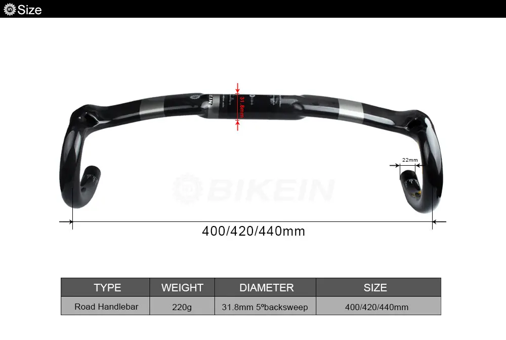 Bikein полный углерода UD Велоспорт Road Рули для велосипеда 400/420/440 мм черный глянцевый согнуты бар Запчасти для велосипедов сверхлегкий 220 г