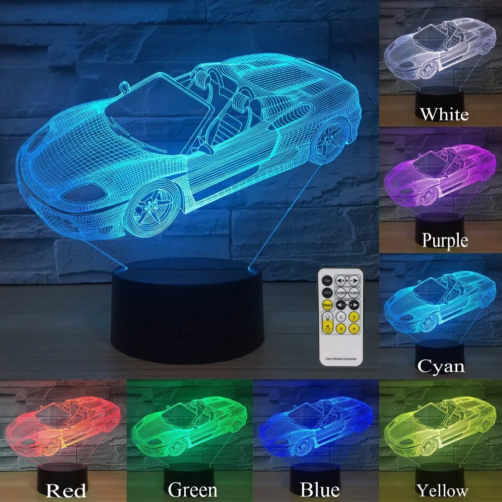 Night Lights for Kids Sports Car Decorations 7 Colors Change with