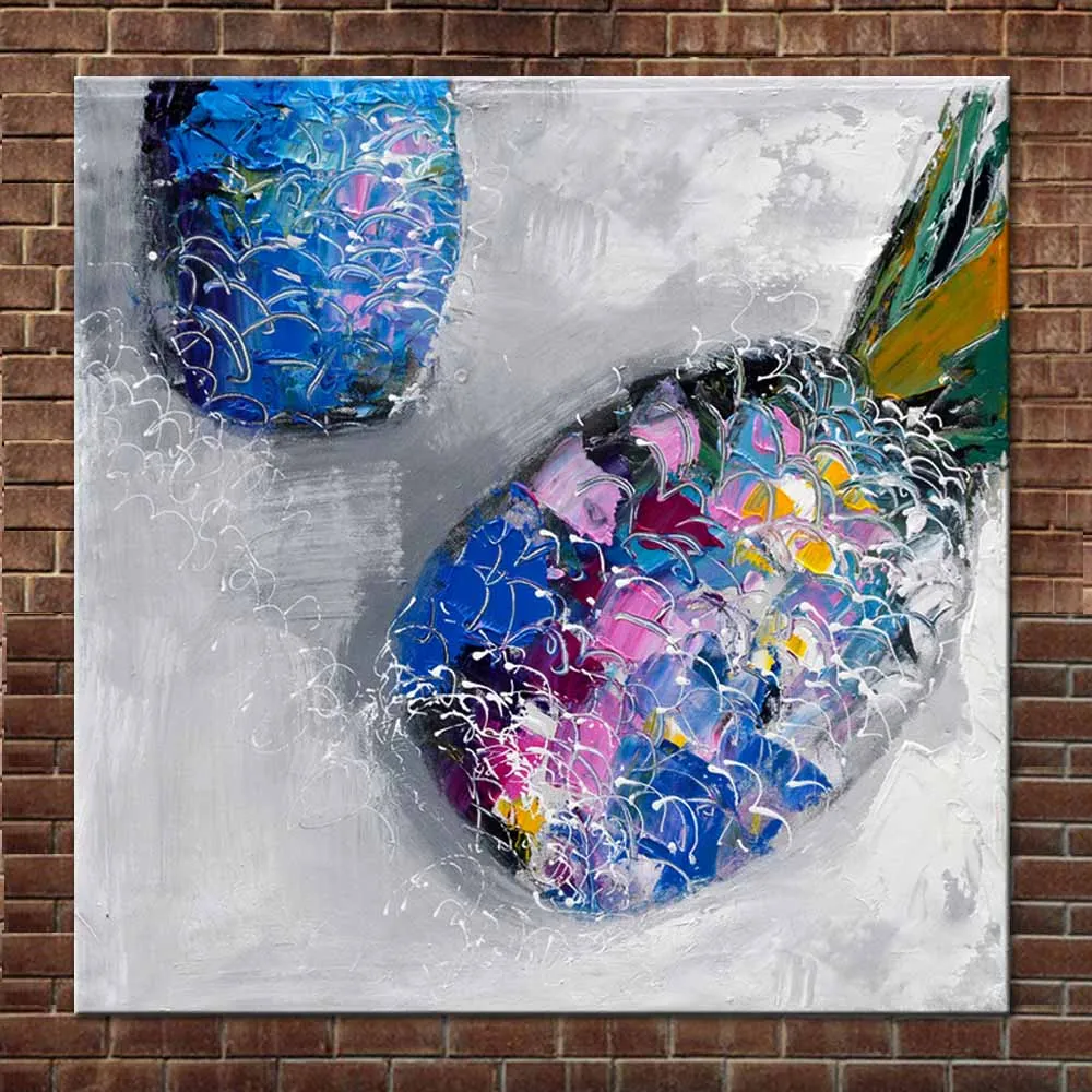 

Hand Painted Abstract Canvas Blue Pineapple Oil Painting on Canvas Abstract Pineapple Wall Picture Living Room Home Wall Decor