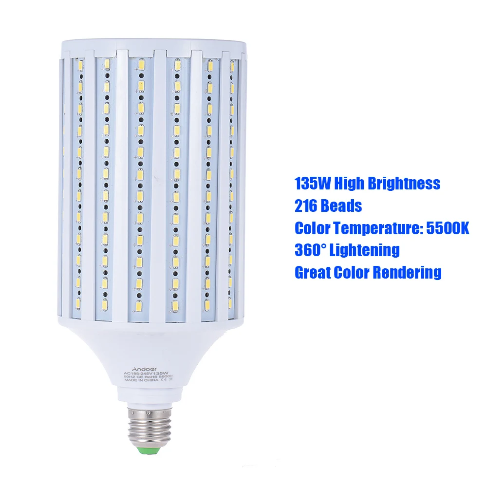 Andoer фотостудия фотография 135W LED кукурузная лампа 216 бисера 5500K E27