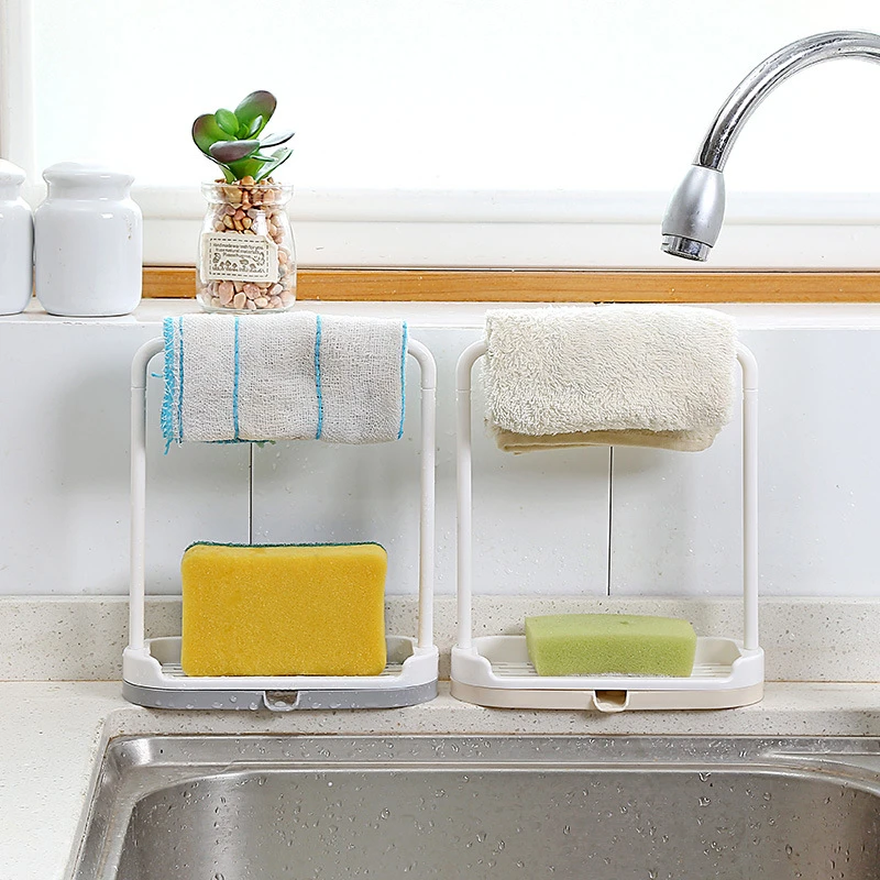 

1 PC Kitchen Storage Rack Towel Sponge Plastic Rag Storage Hanger Hook Drying Rack Kitchen Storage Shelf Organizer Shelves