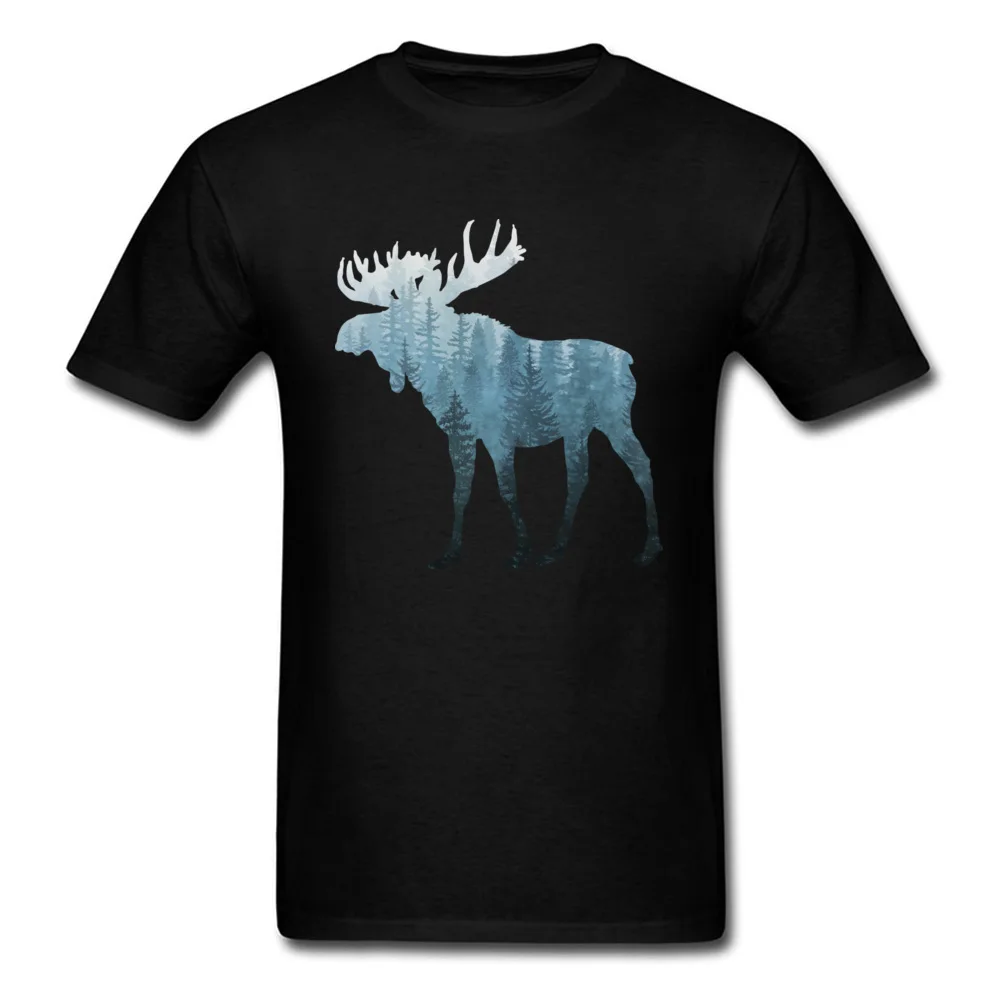 Geek Misty Forest Moose Tops Shirts for Men Designer Father Day Round Collar Cotton Short Sleeve T Shirt Summer Tee-Shirts Misty Forest Moose black