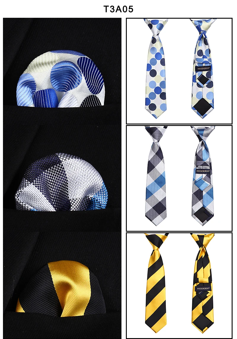 Lot 3 Set 27cm Child Pre-tied Necktie for Boys Woven Handkerchief Kids Tie School Parent-child Tie Pocket Square