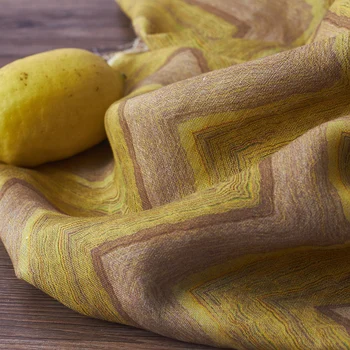 

fashion Flax printing fabric yellow Wavy tissus one-piece dress cheongsam sewing fabric