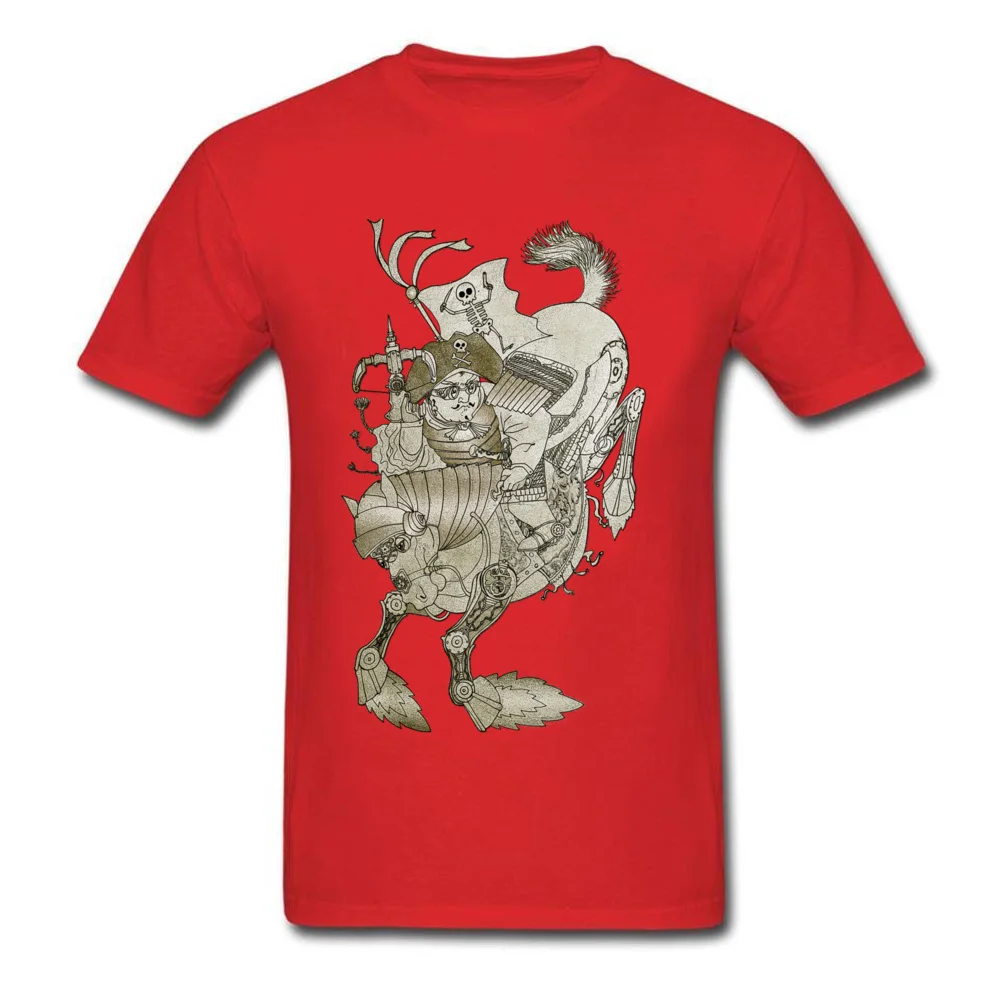 Family T Shirt 2018 Hot Sale Round Collar Normal Short Sleeve Cotton Fabric Men's T Shirt Fitness Tight Tshirts Steampunk Pirate Samurai riding iron horse red