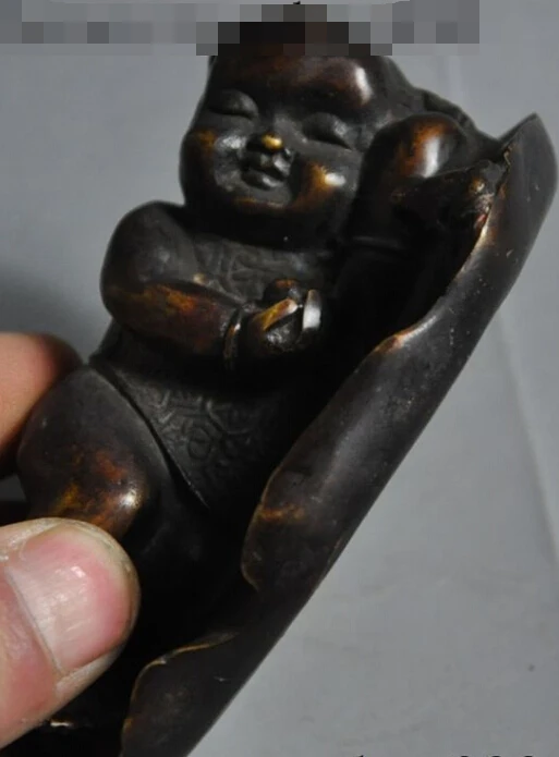 

S0120 mark chinese folk fengshui bronze lotus Frog Girls Virgins wealth lucky statue discount 30% (C0324)