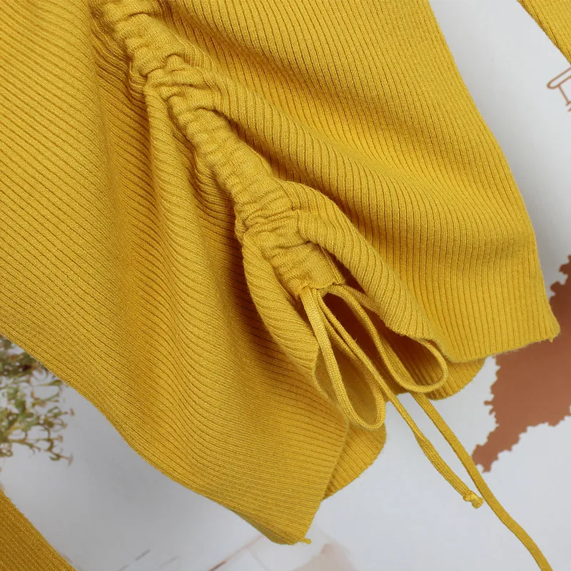 Sexy Ribbed Winter Drawstring Tie Knitted Sweater Cashmere Women Sweaters And Pullovers Autumn Long Sleeve Sweater Jumper D274
