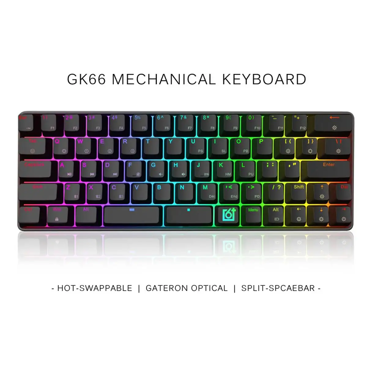 Gateron оптический переключатель GK66 USB-C Проводная сплит-Spacebar Горячая-swappable RGB Механическая игровая клавиатура