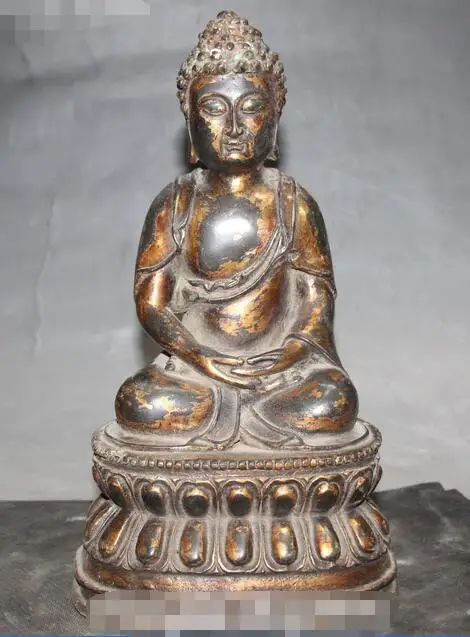 

9" Antique Tibet Buddhism Bronze Shakyamuni Sakyamuni Amitabha Buddha Statue