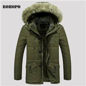 ROHOPO Мужские парки в стиле милитари, зимняя парка с подкладкой, зимнее однотонное хлопковое пальто с капюшоном, мужское теплое пальто с карманами, парка