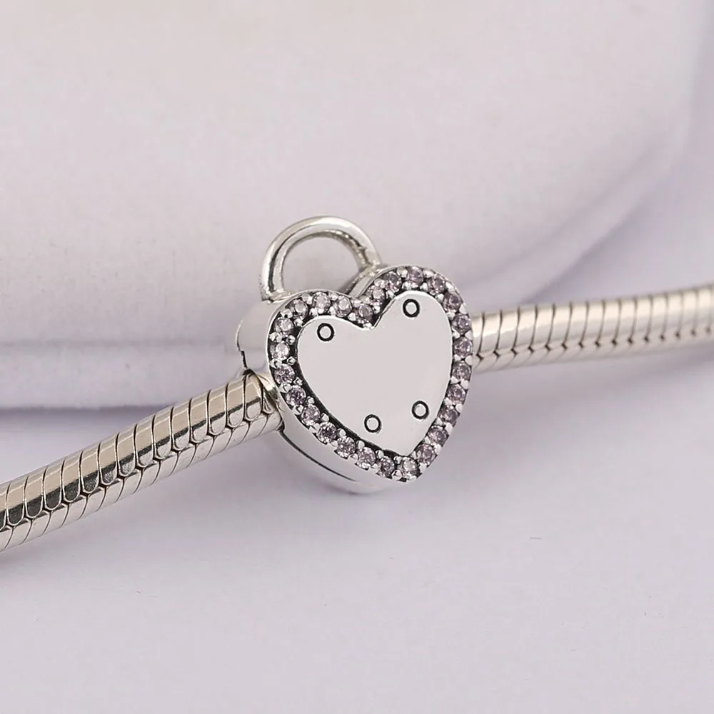 

Authentic 925 Sterling Silver Love Lock Crystal Stopper Safety Beads For Original Pandora Charm Bracelets & Bangles Jewelry