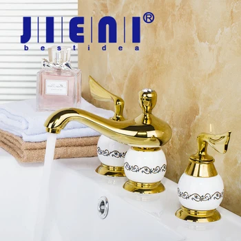 

JIENI Luxury European Construction & Real Estate Deck Mounted Polished Golden 3PCS Set Bathtub Shower Basin Mixer Tap Faucet