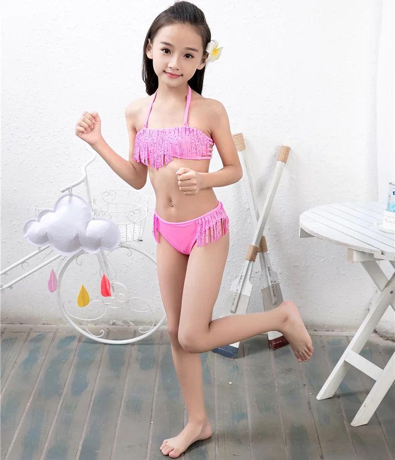 Детский купальник-бикини для маленьких девочек; купальный костюм с кисточками и рюшами в полоску; детский купальный костюм из двух предметов; купальный костюм