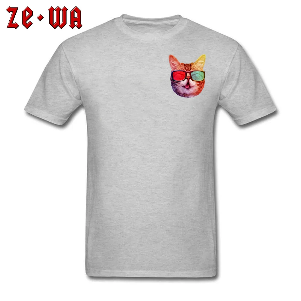 Cat 3D Glasses T-shirts comfortable Short Sleeve 2018 Crewneck Pure Cotton T Shirt Hip hop T-shirts for Men Labor Day Cat 3D Glasses Chest grey