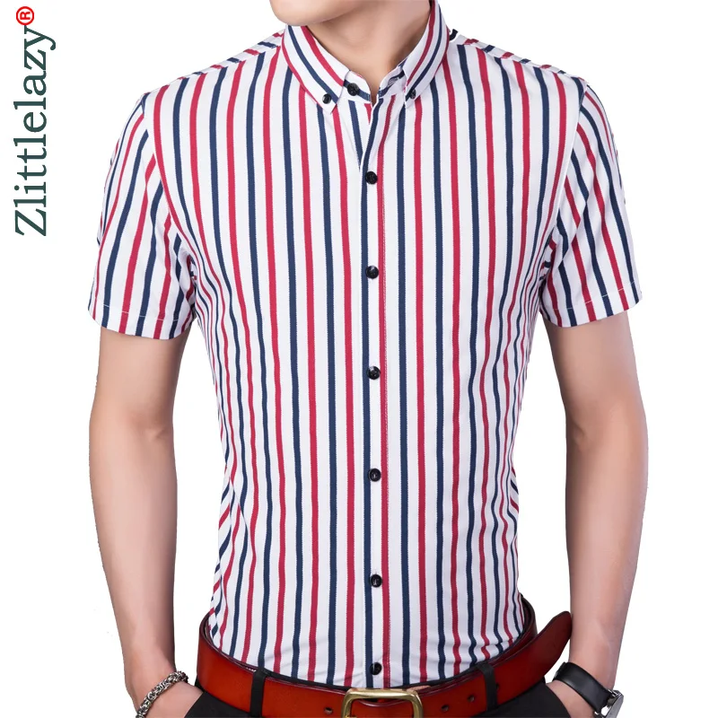 

2019 striped men shirt cool clothing social short sleeve summer formal fashions shirts mens dress casual slim fit clothes 89088