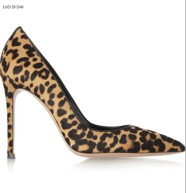 2019 New women leopard high heels thin heel rivets pumps