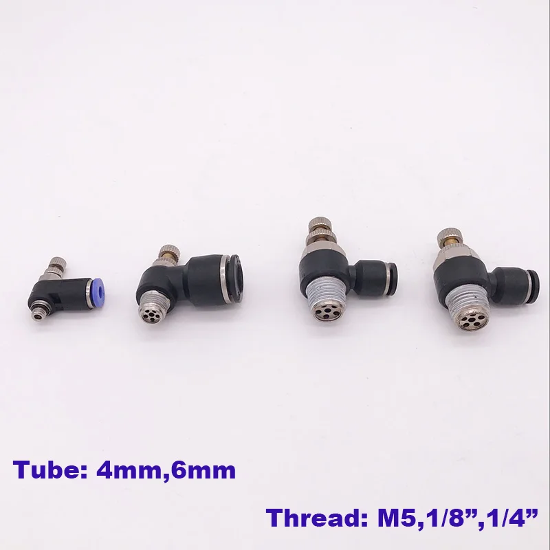 

10pcs a lot air cylinder throttle valve thread PT M5 1/8 1/4 inch 4mm 6mm small pneumatic fittings SC SL for hose solenoid valve