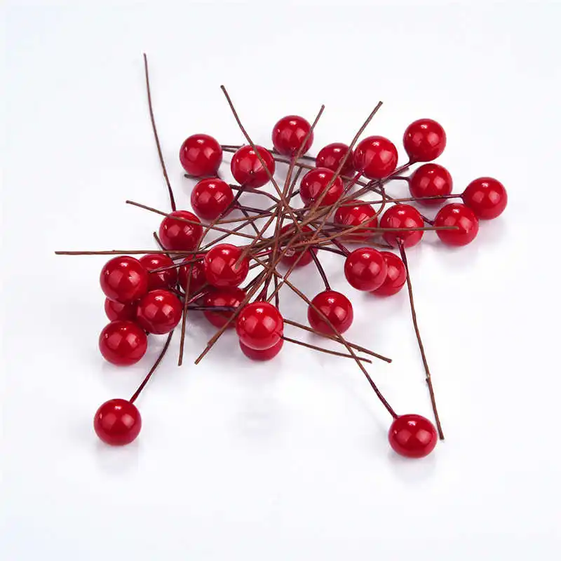 30pcs Mini Christmas Red Berries 10mm Simulation Berry Small Red Fruit Simulation mulberry pulp small particles #2n14 (4)