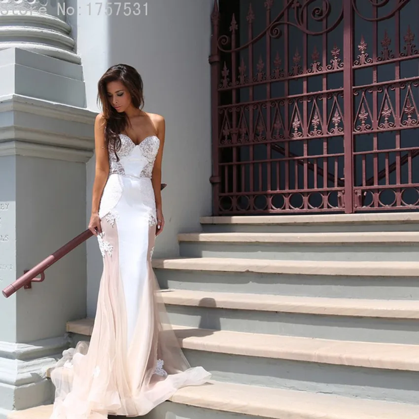 Y Tulle See Through Unique Mermaid Wedding Dress Strapless 2017 Y Tulle See Through Unique Mermaid Wedding Dress Strapless 2017 New Summer Style Lace Free Bride Custom Made In Dresses From Weddings