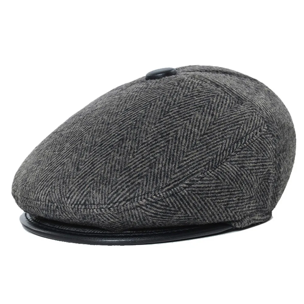 Шерстяные шапки Newsboy, мужские серые плоские шапки, мужские шапки британских художников, осенне-зимние шапки и шапки - Цвет: khaki