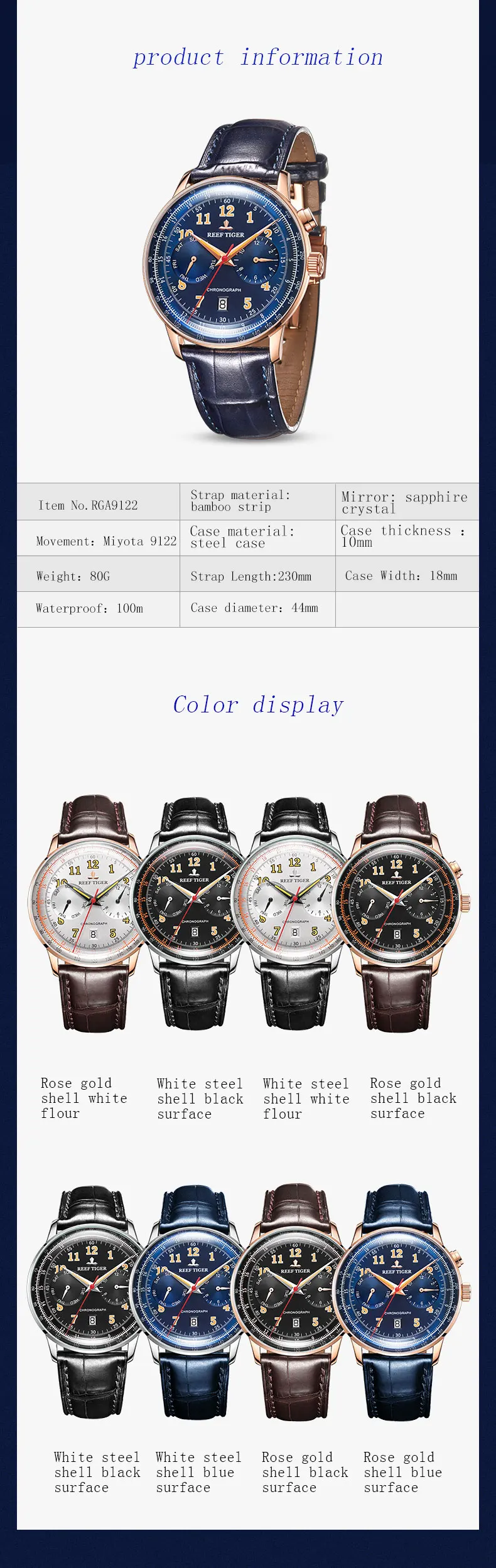 Reef Tiger/RT классические винтажные часы для деловых мужчин, стальной браслет, функциональные автоматические часы, Relogio Masculino RGA9122