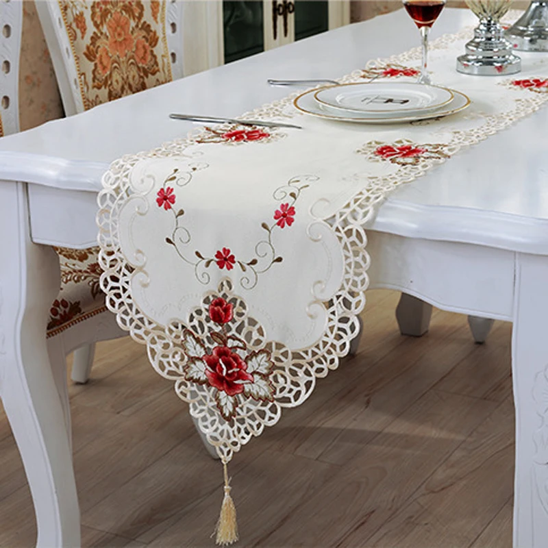 

Fashion Embroidered Table Runner Floral Lace Dust Proof Covers for Table Home For Wedding Party Table Decoration chemin de table