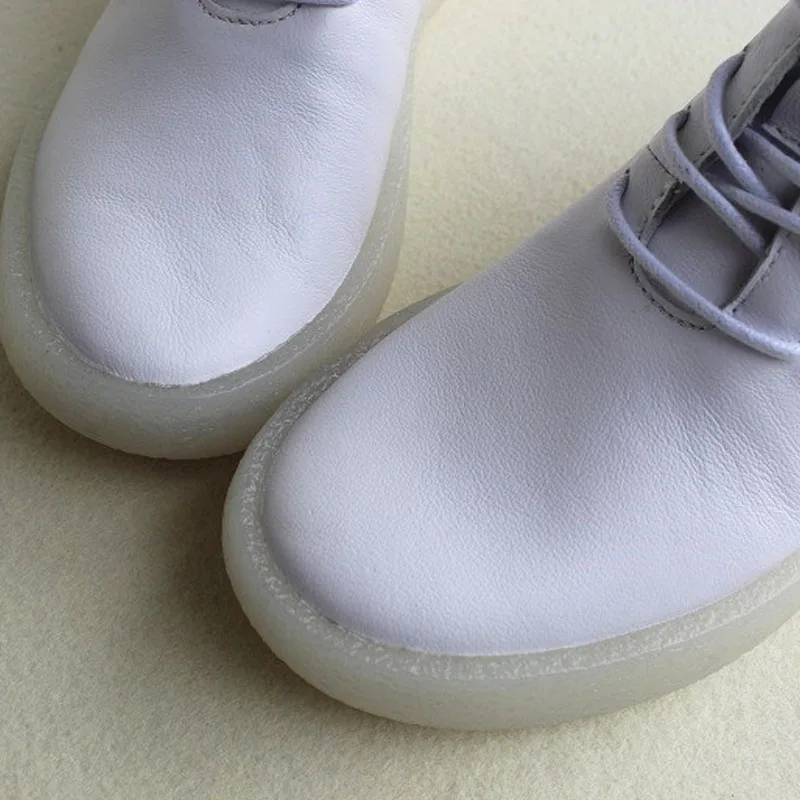Cuero Mujer Genuino Mujeres 2 2016 Hasta De Pink 100 Plana white Transparente Zapatos Botas Encaje Suela EEqnBCFaW