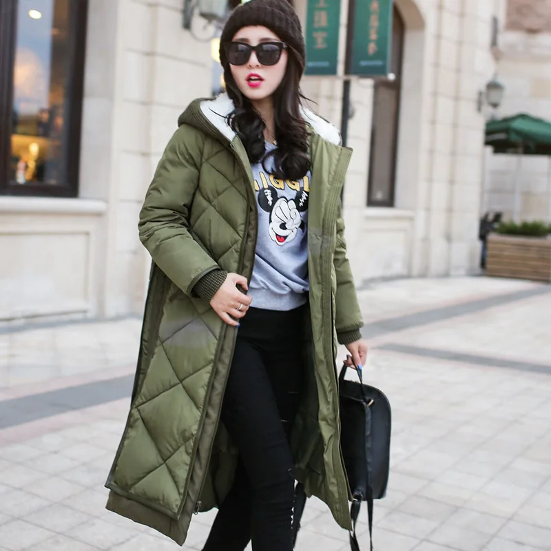 2016 Down Cotton Winter Jacket Women Hot Sale European Warm Wool Fur Collar Hooded Coat Parka