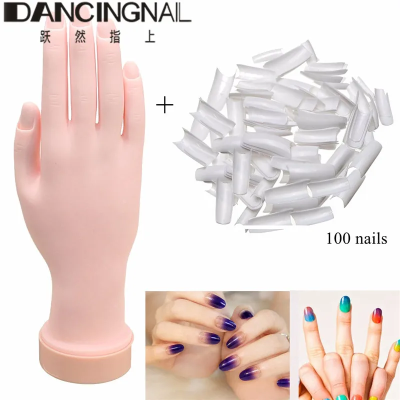 Силиконовые протезы практика рука мягкая гибкая практика ногтевого искусства рука+ 100 ногтей для новой красоты маникюрные инструменты для ногтей