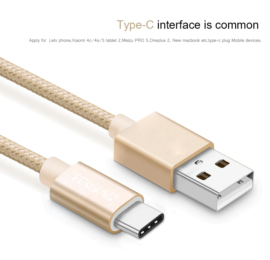 FERISING usb type C кабель нейлоновый USB C кабель для мобильного телефона 3,1 usb type-C кабель для зарядного устройства для Xiaomi OnePlus 2 Nexus 6 P 5X MAC