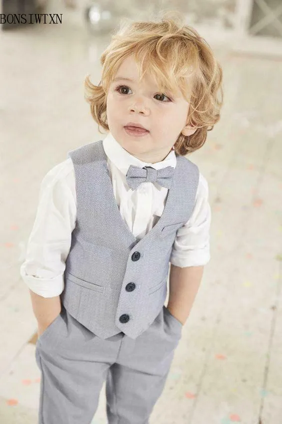 

BONSIWTXN Flower Boys Formal Suits Baby Kids Blazers Sets Gentleman Waistcoat Costumes Child Ring Bearer Outfits Vest Pants 2pcs