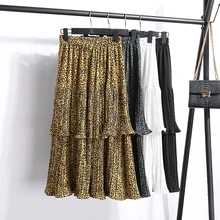 SWEETXUE Леопардовый принт Высокая талия длинная Плиссированная юбка Летняя женская пляжная шифоновая юбка богемные женские юбки Повседневные женские