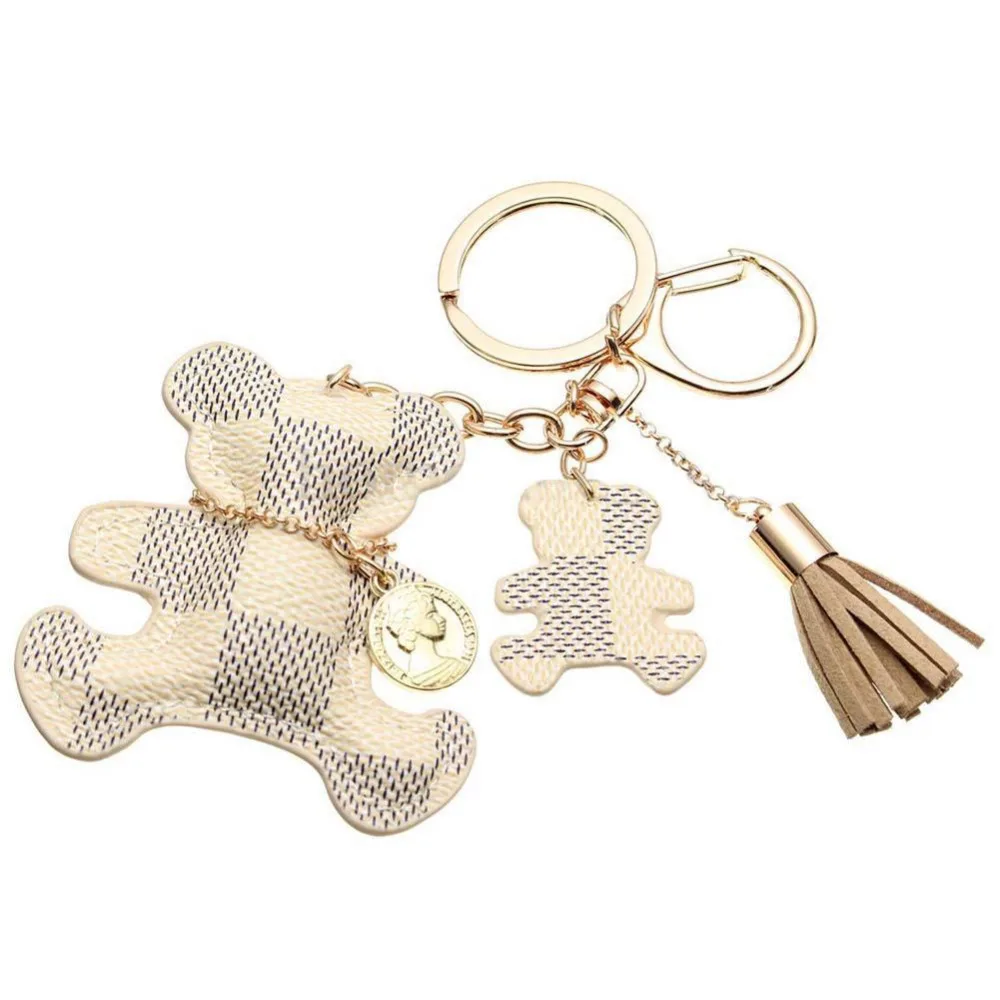 Key Chain Accessories Tassel Key Ring PU Leather Bear Pattern Car