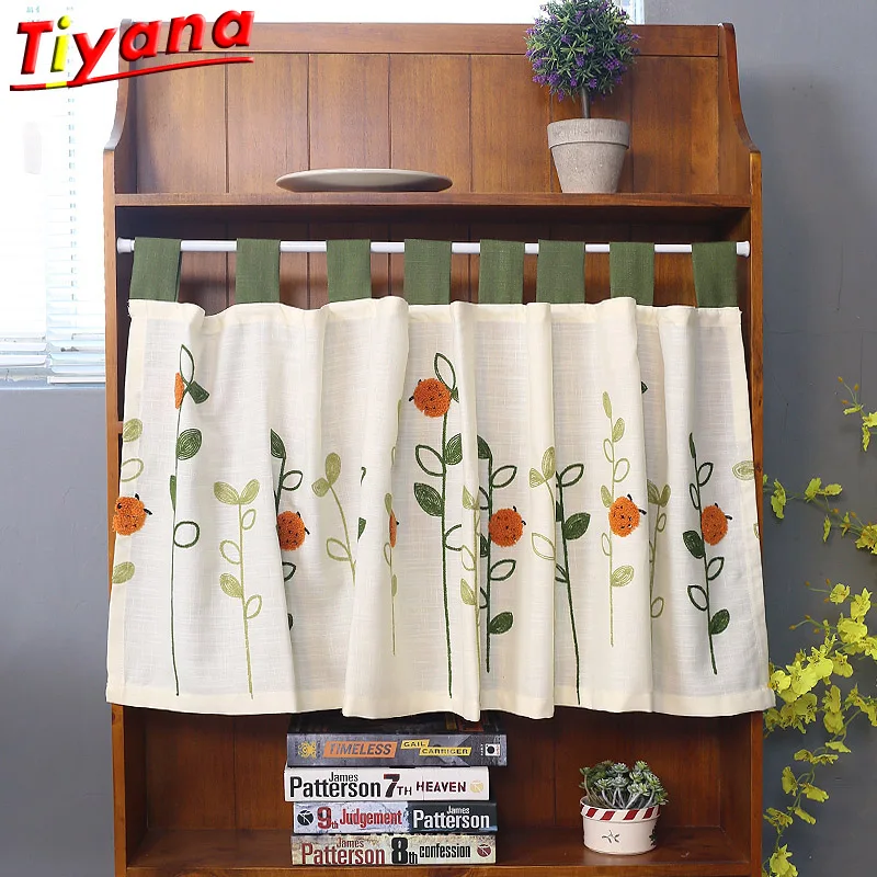 

Leaf Chafer Embroidered Short Curtain For Kitchen High Quality Ring and Sling Short Curtain for Bookshelves New ArrivalsQT049#30