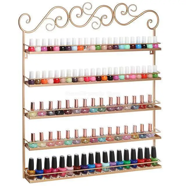 5 Layer Iron Nail Polish Shelf Black Nail Shop Exhibition Shelf Nail Polish Display Wall Rack Makeup Organizer - Цвет: 3