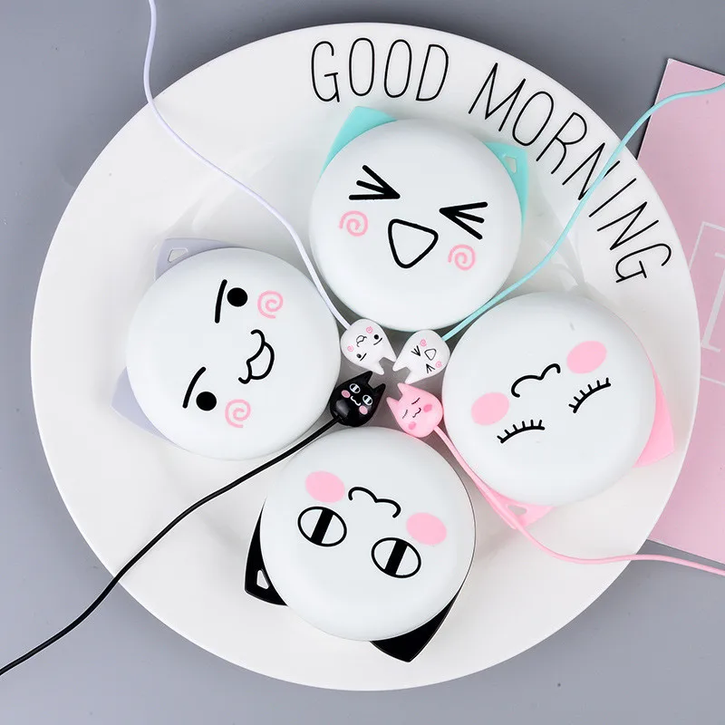

Cute Cat emoji Earphones 3.5mm in-ear Stereo Earbuds with mic Earphone Case Box for iPhone Xiaomi Girls Kid MP3 Gifts