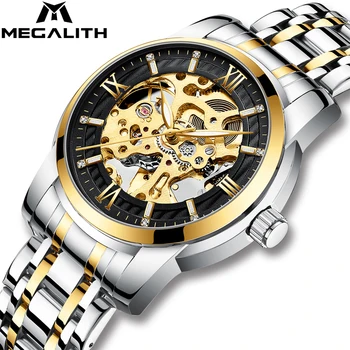 

MEGALITH Luxury Automatic Mechanical Watch Men Full Steel Diver Waterproof Skeleton Mechanical Watch Men Watches Top Brand Clock