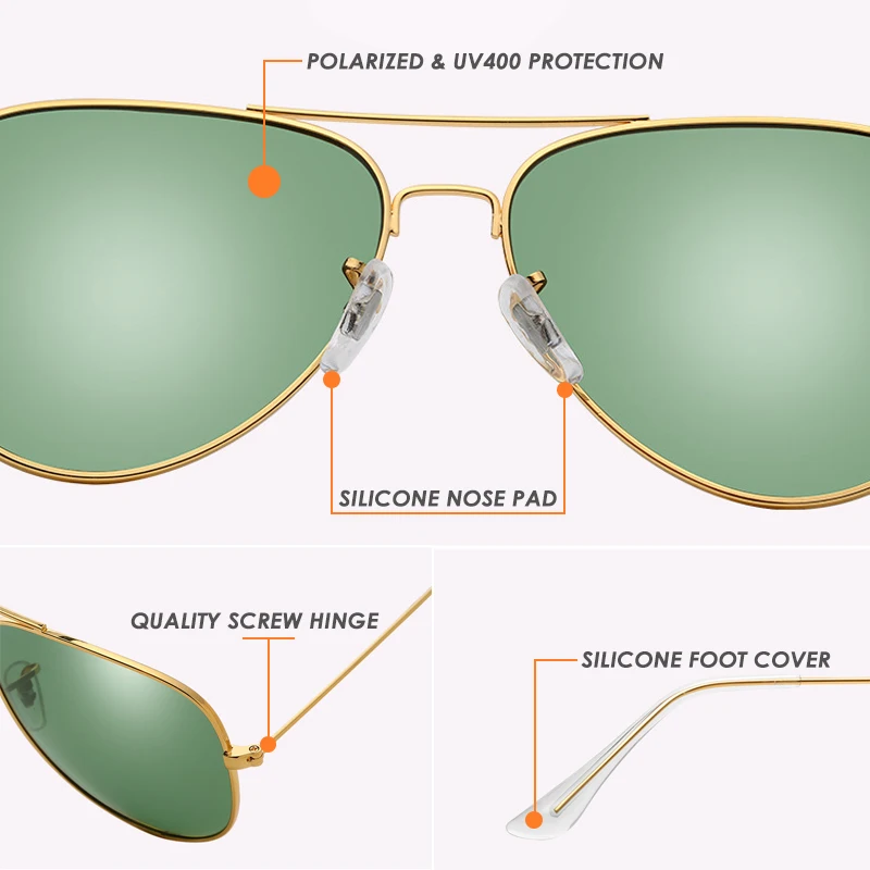 Online Air Force Pilot Sunglasses Men Polarized 62 Lens Large Sun Glasses Polaroid UVA UVB Sunglass de sol With Case