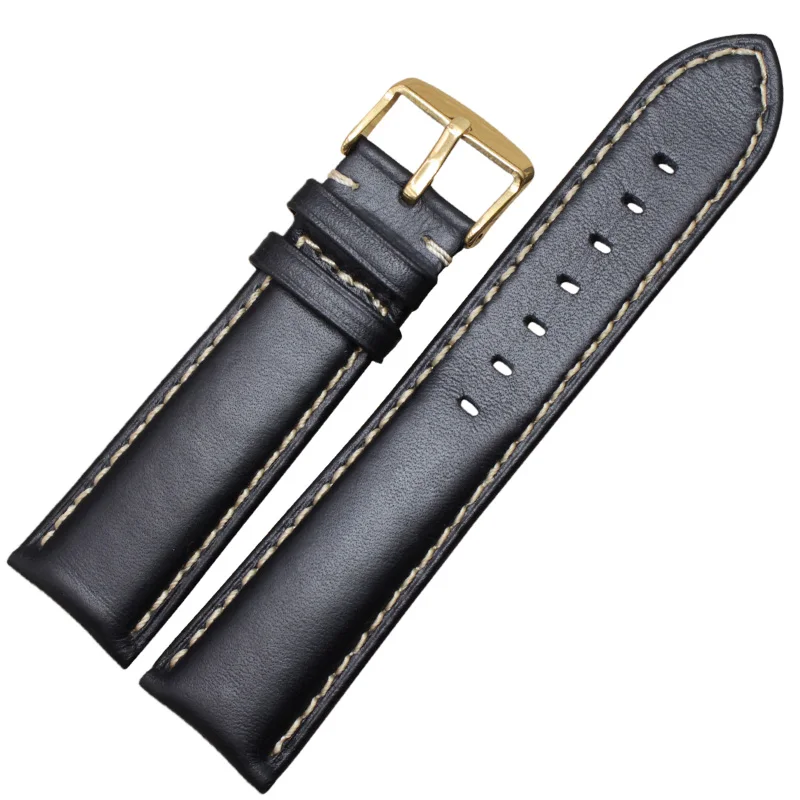 Elegant Genuine Leather Watch Band Strap – Black & Dark Brown with Polished Buckle